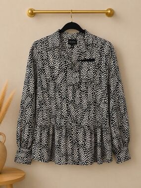 Black & White Printed Peplum Long-Sleeve Top